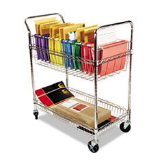 Alera® Carry-all Mail Cart, Metal, 1 Shelf, 1 Bin, 34.88" x 18" x 39.5", Silver