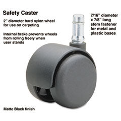 Master Caster® Safety Casters, Standard Neck, Grip Ring Type B Stem, 2" Hard Nylon Wheel, Matte Black, 5/Set