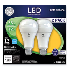 GE LED Soft White A21 Dimmable Light Bulb, 12 W, 2/Pack