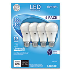 GE LED Daylight A19 Dimmable Light Bulb, 10 W, 4/Pack