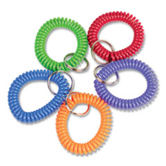 CONTROLTEK® Wrist Key Coil Key Organizers, Blue/Green/Orange/Purple/Red, 10/Pack