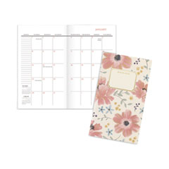 AT-A-GLANCE® Badge Floral Two-Year Monthly Planner, Badge Floral Artwork, 6 x 3.5, Blue/Green Cover,