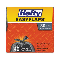 Easy Flaps Trash Bags, 30 gal, 0.85 mil, 30" x 33", Black, 40 Bags/Box, 6 Boxes/Carton