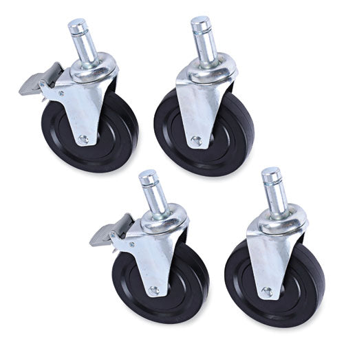 Alera® Optional Casters for Wire Shelving, Grip Ring Type K Stem, 4" Wheel, Black/Silver, 4/Set (2 Locking)