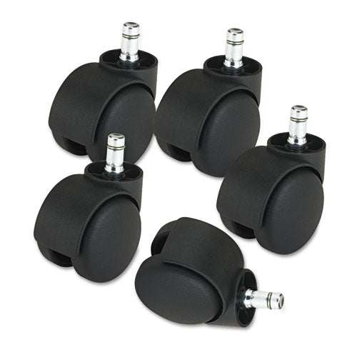 Master Caster® Deluxe Futura Casters, Flush Mount, Grip Ring Type B and Type K Stems, 2.19" Hard Nylon Wheel, Matte Black, 5/Set